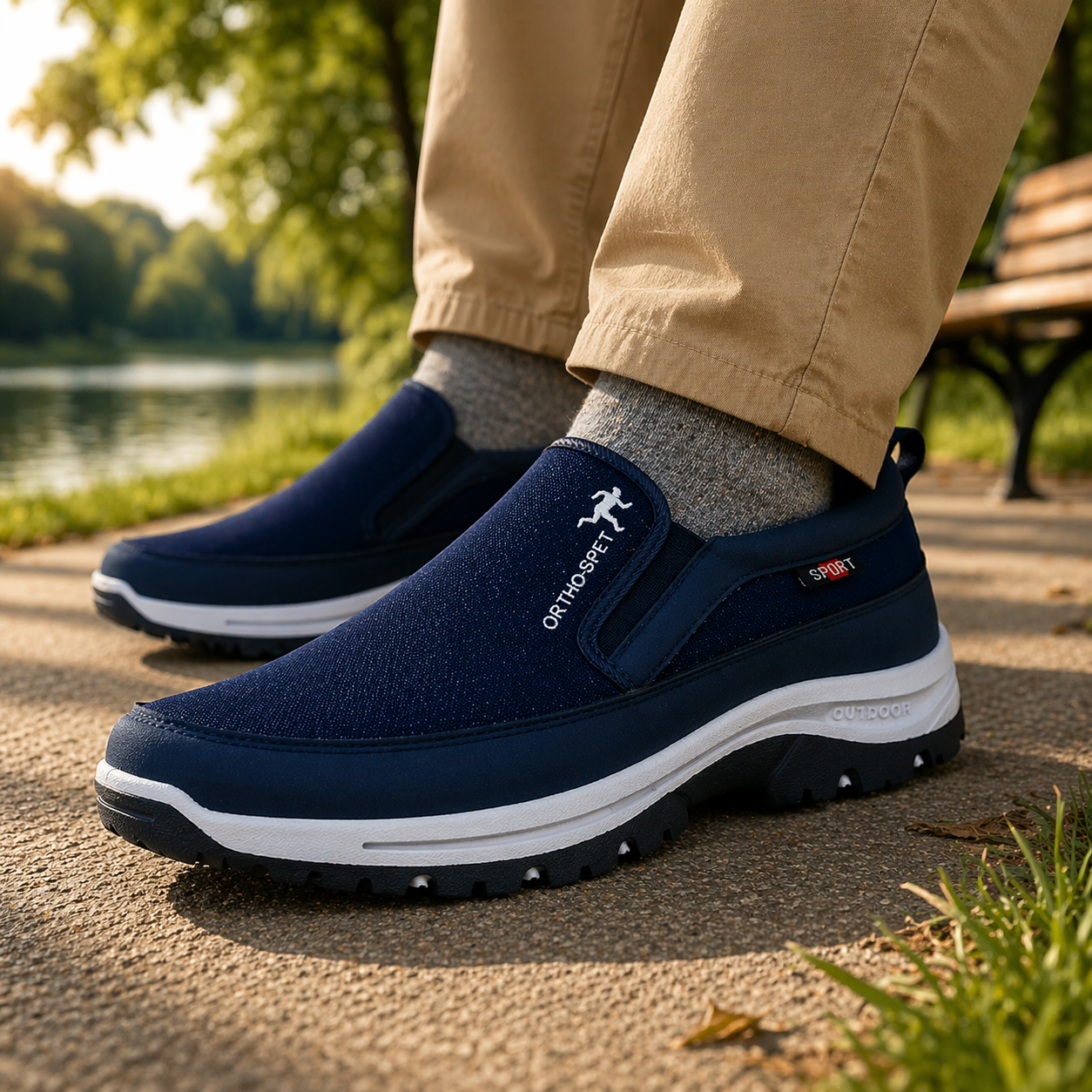 Komfort Herrskor utan Snören – Stötdämpande Slip-on i Ventilerande Mesh | Svart, Brun, Blå, Grå